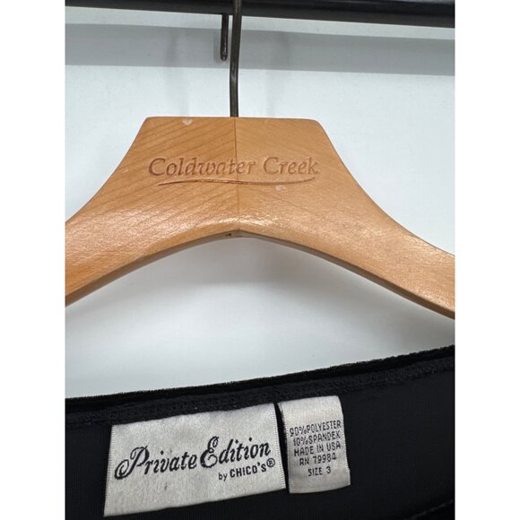 Chico's 3 Private Edition Black Velvet 3/4 Sleeve Top shirt Size XL - Picture 2 of 3